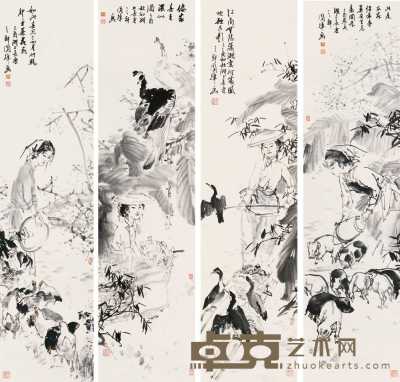 刘国辉 2005年作 江南美 四屏 138×34cm×4